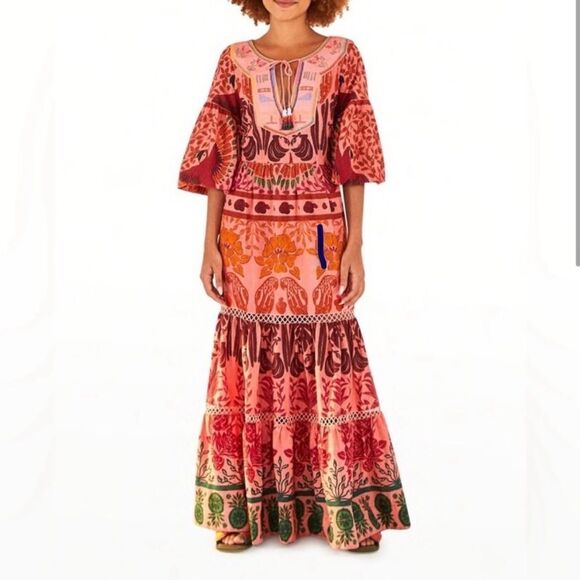 FARM Rio NWT Ainika Printed Tiered Maxi Dress Size S - Picture 2 of 13